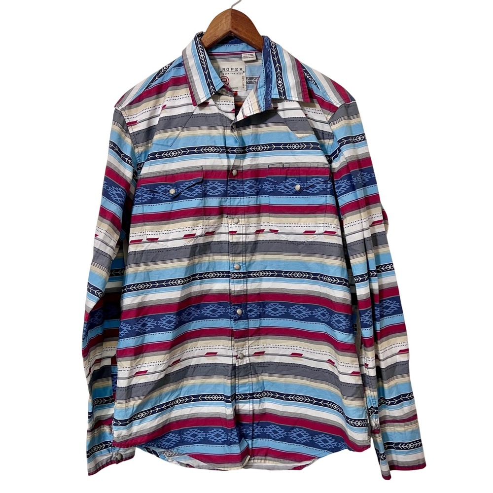 ROPER Mens Southwestern Aztec Print Long Sleeve Pearl Snap Western Shirt M